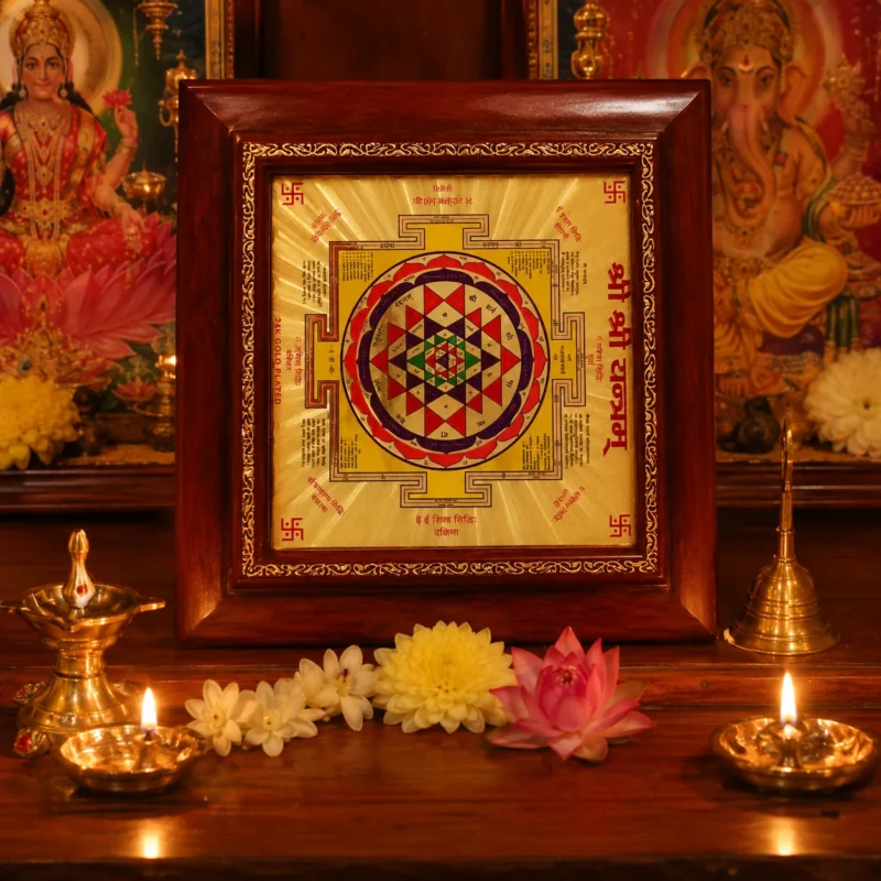 shree chakra Yantra 24 crt gold plated frame Online – Sacred Puja Yantras
